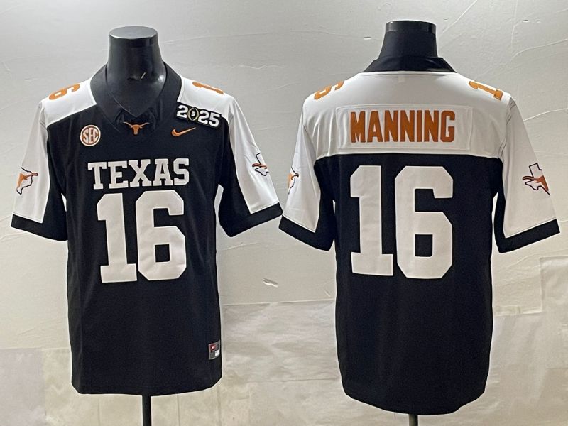 Men 2025 Texas Longhorns #16 Manning Black Nike NCAA Jersey style 06
